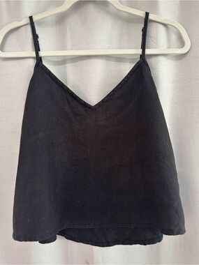 Maiwa tank 100% linen black tank top sleeveless v neck